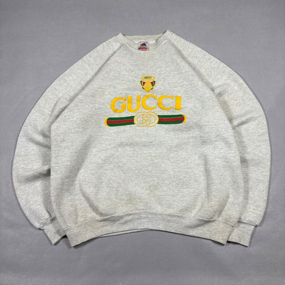 Vintage Fruit of the Loom Gucci Bootleg Sweatshirt XL Gray 90s Raglan Logo